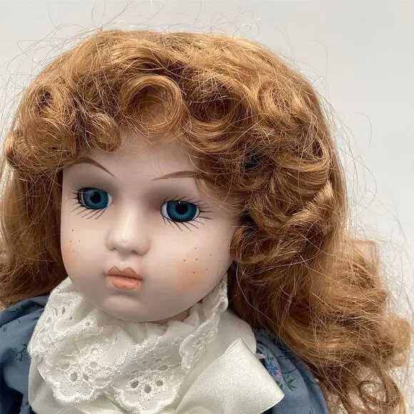 1989 House of Lloyd Porcelain Doll "Penny" 16”with Blue Dress - Picture 2 of 9